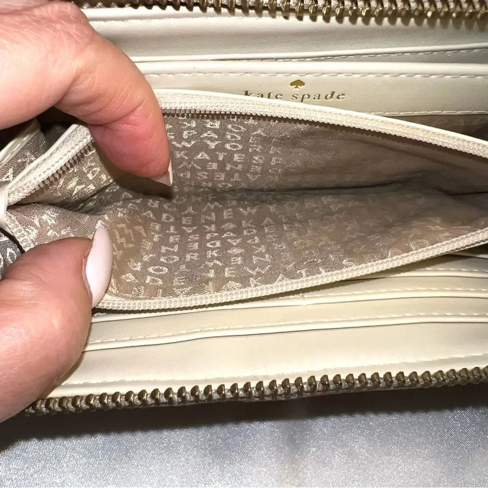 Kate Spade Neda Signature Beige and Pink Stripe Zip Around Wallet